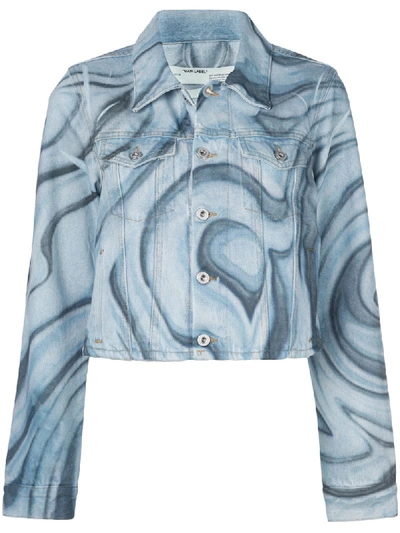 Shop Off-white Psychedelic-print Cropped Denim Jacket In Blue