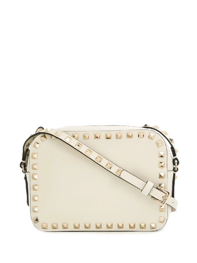 Shop Valentino Rockstud Leather Camera Bag In Neutrals