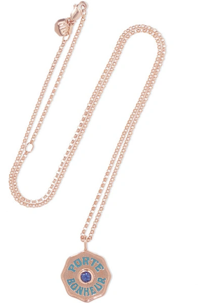 Shop Marlo Laz Mini Coin 14-karat Rose Gold, Enamel And Sapphire Necklace