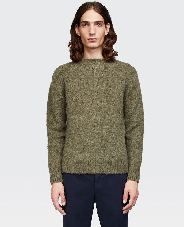 Aspesi Crew-neck Sweater In Brushed Shetland Wool In Moss Green | ModeSens