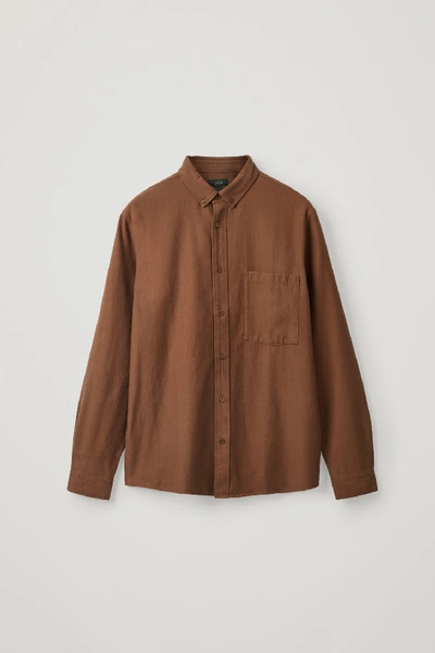 Shop Cos Button-down Cotton-lyocell Shirt In Beige