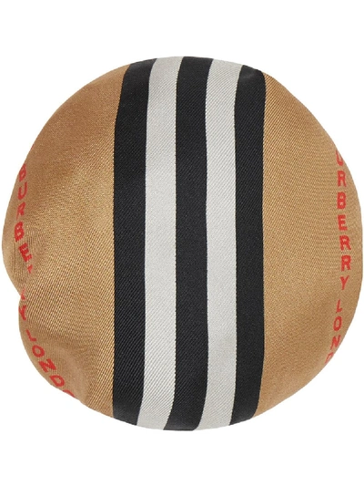 Shop Burberry Icon Stripe Silk Chignon Cover In Neutrals