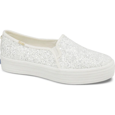 Shop Keds X Kate Spade New York Triple Decker Glitter Slip On Sneaker In Cream