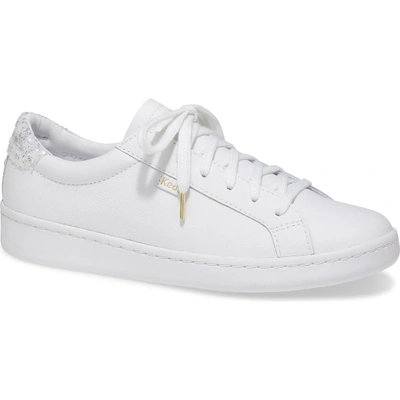 Shop Keds X Kate Spade New York Ace Leather Glitter In White Cream