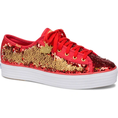 Shop Keds Triple Kick Cny Reverse Sequins In Red Gold
