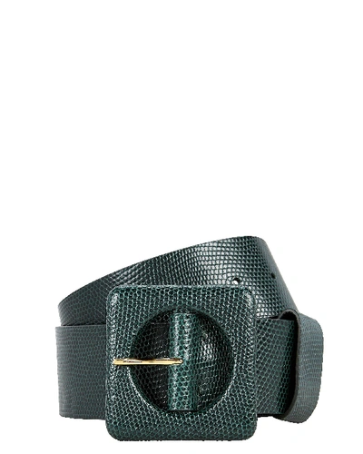Shop Lizzie Fortunato Agnes Lizard-embossed Square Buckle Belt In Green