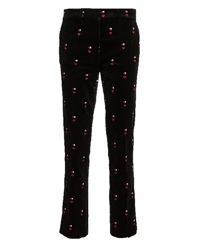 Shop Frame Perfect Heart-embroidered Velvet Trousers In Multi