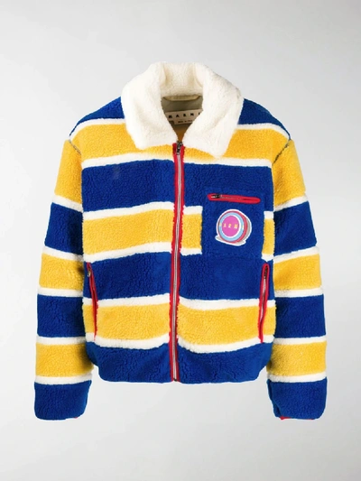 Shop Marni Striped Fleece Jacket In Blue