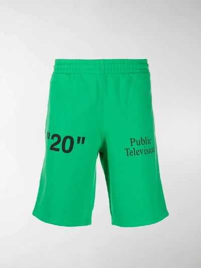 Shop Off-white Contrasting Logos Track Shorts In Green