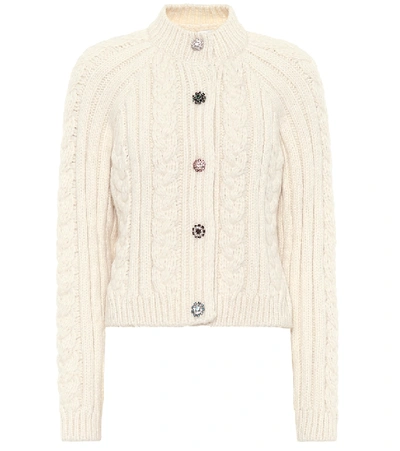 Shop Ganni Embellished Alpaca-blend Cardigan In White