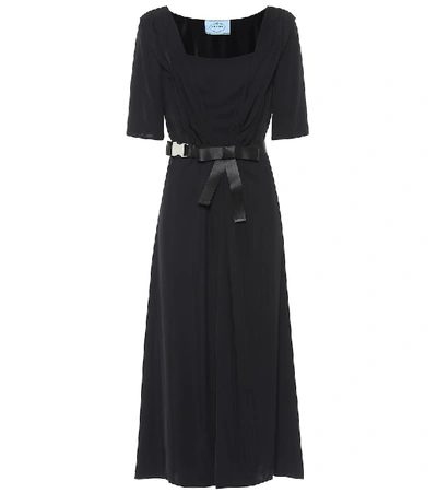 Shop Prada Belted Midi Dress In Black