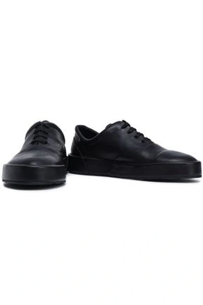 Shop Jil Sander Leather Sneakers In Black