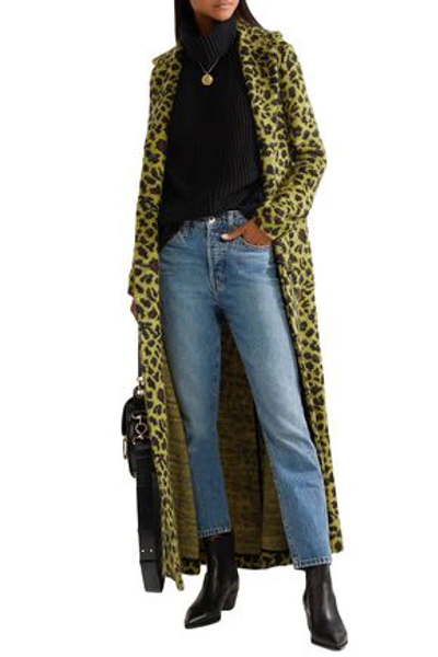 Shop Missoni Leopard-print Knitted Coat In Lime Green