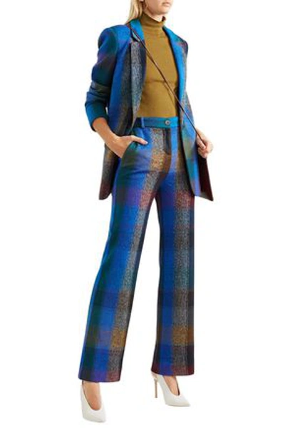 Shop Missoni Checked Wool-blend Wide-leg Pants In Blue