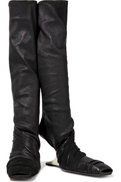 Shop Rick Owens Woman Gathered Stretch-leather And Suede Sock Boots Black