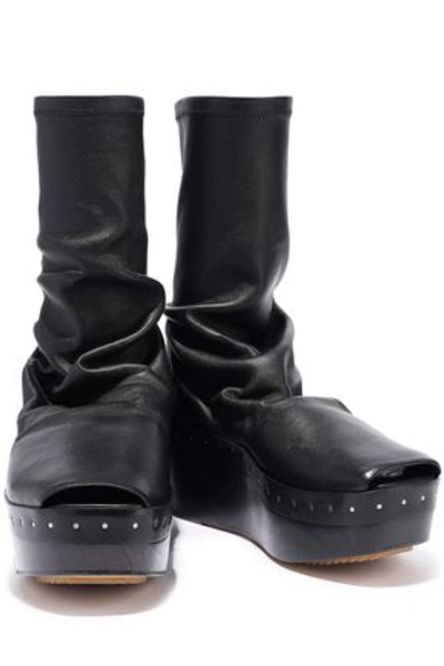 Shop Rick Owens Sabot Stretch-eather Platform Sock Boots In Black