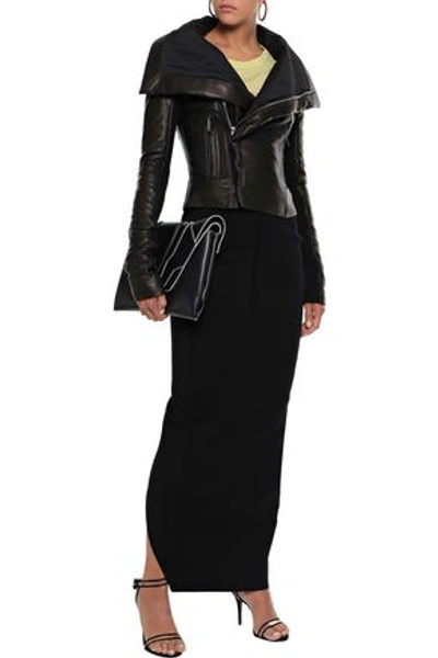 Shop Rick Owens Woman Ribbed Knit-paneled Textured-leather Jacket Black