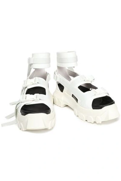 Shop Rick Owens Woman Leather And Canvas Platform Sandals White