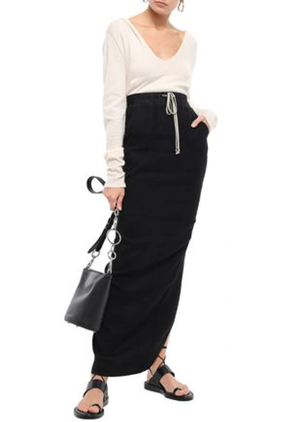 Shop Rick Owens Pillar Brushed Camel And Linen-blend Maxi Skirt In Black
