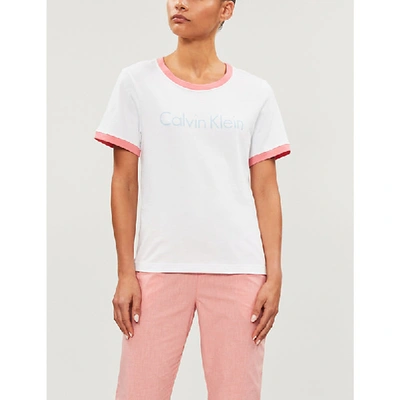 Shop Calvin Klein Logo-print Cotton-jersey T-shirt In 100 White