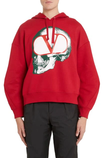 Shop Valentino Go Skull Pullover Hoodie In Red