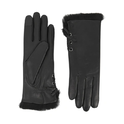 Shop Agnelle Aliette Fur-lined Leather Gloves In Black