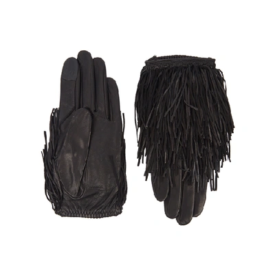 Shop Agnelle Black Fringed Leather Gloves