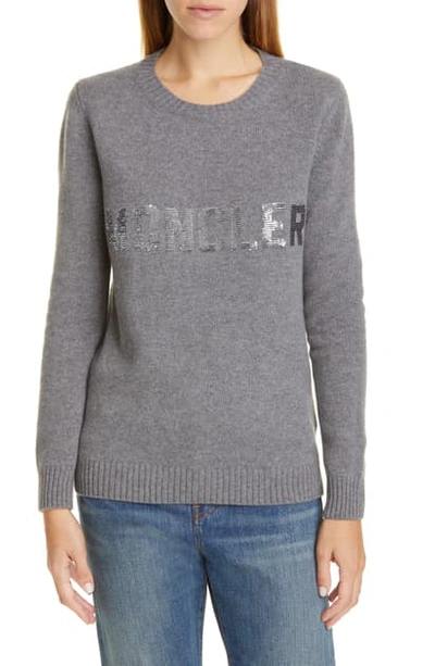 Shop Moncler Sequin Logo Wool & Cashmere Sweater In Grey