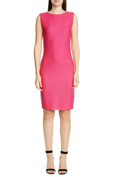 Shop St. John Texture Knit Wool Blend Sheath Dress In Hot Pink