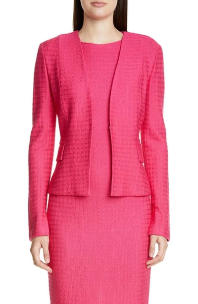 Shop St John Texture Knit Wool Blend Cutaway Jacket In Hot Pink