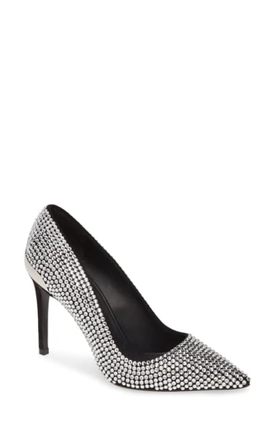 Shop Balmain Orys Crystal Pointed Toe Pump In Black/ Crystal