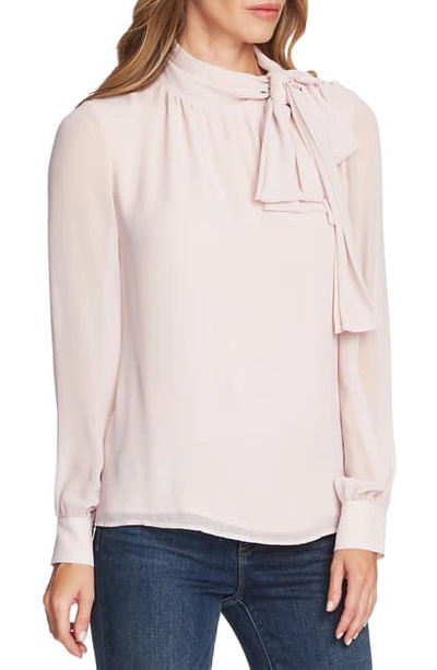 Shop Vince Camuto Tie Neck Long Sleeve Chiffon Blouse In Soft Pink