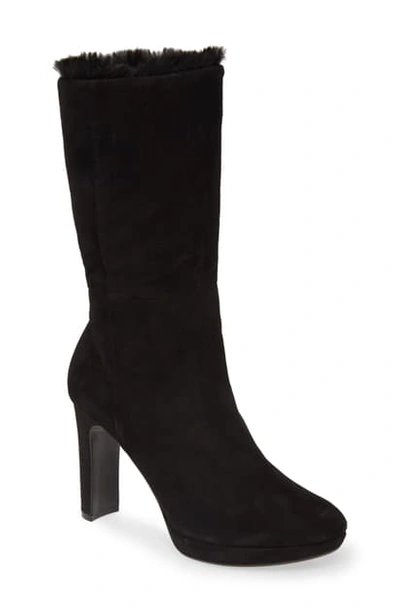 Shop Calvin Klein Pebbles Faux Shearling Lined Boot In Black Suede