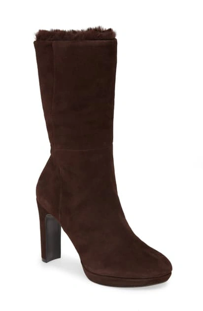 Shop Calvin Klein Pebbles Faux Shearling Lined Boot In Coffee Bean Suede