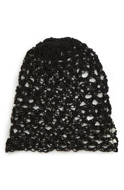 Shop Saint Laurent Crystal Embellished Crochet Beanie In Black/ Black