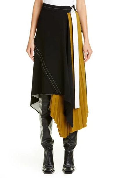 Shop Proenza Schouler Asymmetrical Side Pleat Crepe Skirt In Black/ Olive