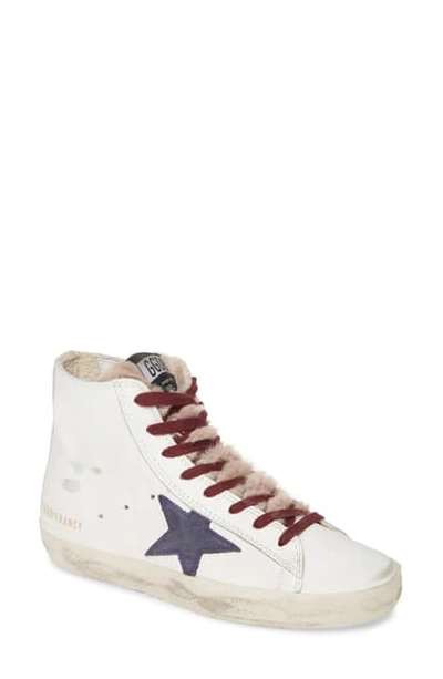 Shop Golden Goose Francy Faux Fur High Top Sneaker In White/ Navy