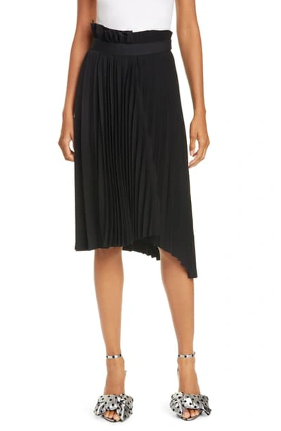 Shop Balenciaga Logo Paperbag Waist Asymmetrical Pleated Skirt In Black