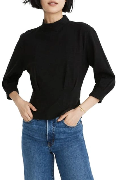 Shop Madewell Mock Neck Structured Top In True Black