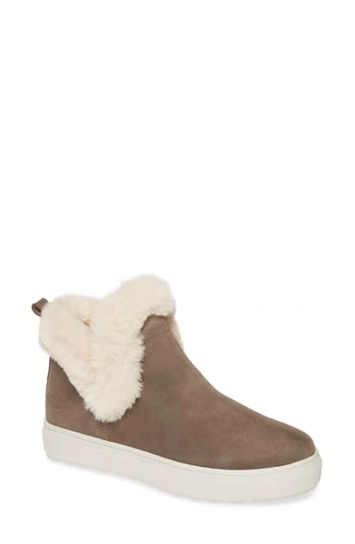 Shop Jslides Priya High Top Sneaker With Faux Fur Lining In Taupe Suede