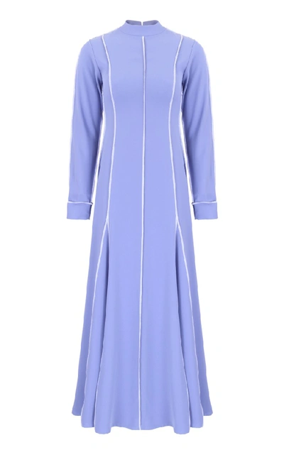 Shop Amal Al Mulla Blue Crepe Midi Dress With Overlock Stripes