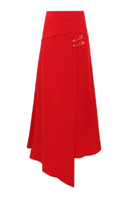 Shop Amal Al Mulla Ruby Red Crepe Skirt With A Flared Layered Asymmetrical Hemline