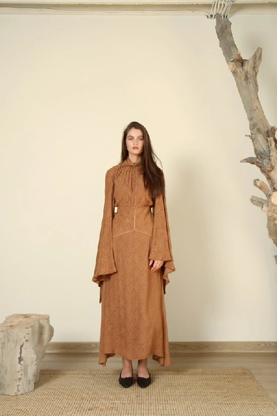 Shop Amal Al Mulla Orange Silk Printed Skirt With An A-line Draped Design In Brown
