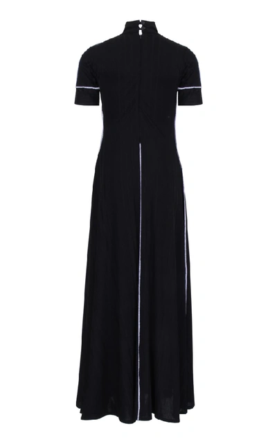 Shop Amal Al Mulla Black Rib Knitted Midi Dress With Overlock Details