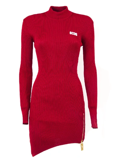 Shop Gcds Red Ribbed Sweater Dress In Rosso