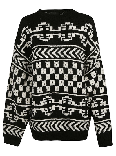 Shop Alanui Intarsia Sweater In Black/white