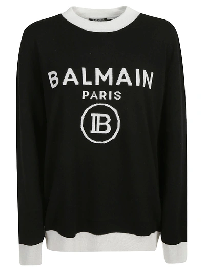 Shop Balmain Crew Neck Jumper In Black/white