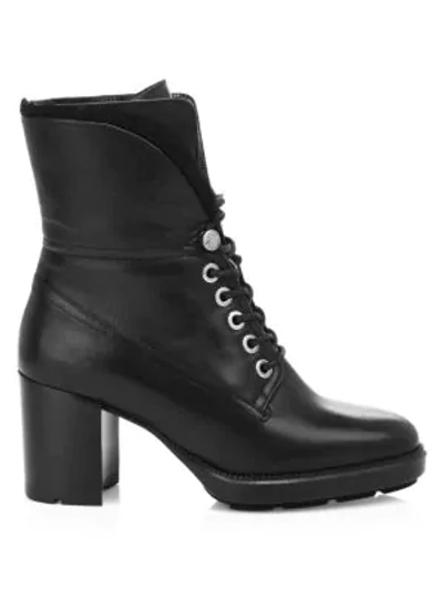 Shop Aquatalia Women's Idris Faux Fur-trimmed Leather Combat Boots In Black