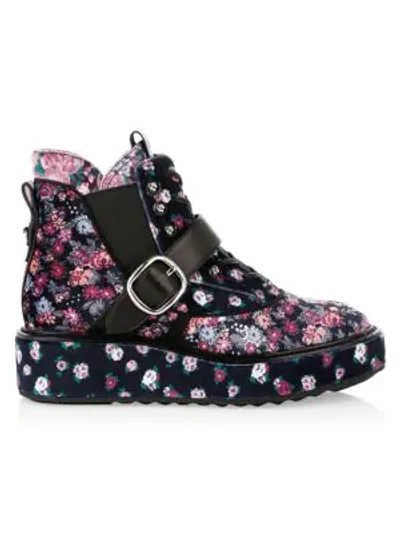 Shop Coach X Tabitha Simmons Chelsea Floral-print Velvet Urban Hiker Boots In Black Rose