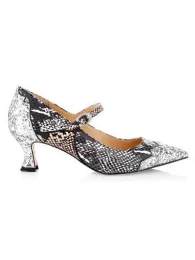 Shop Coach X Tabitha Simmons Edith Python-embossed Leather & Glitter Mary Janes In Natural